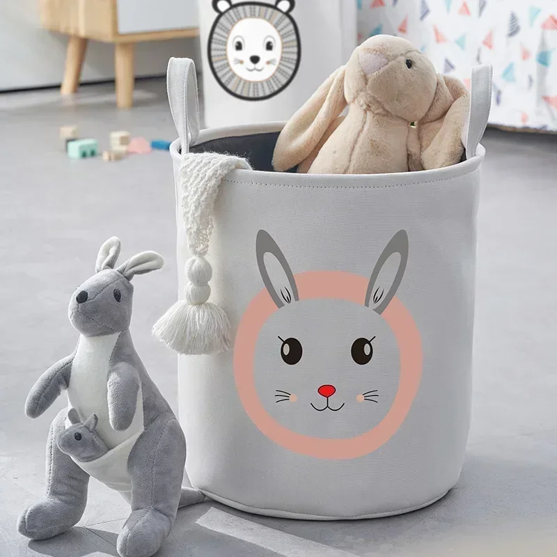 Round Laundry Hamper Fabric Cartoon Lion Rabbit Elephant Bear Storage Basket for Kids Home Bedroom Nursery Clothes Toy Container 4