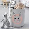 Round Laundry Hamper Fabric Cartoon Lion Rabbit Elephant Bear Storage Basket for Kids Home Bedroom Nursery Clothes Toy Container 4