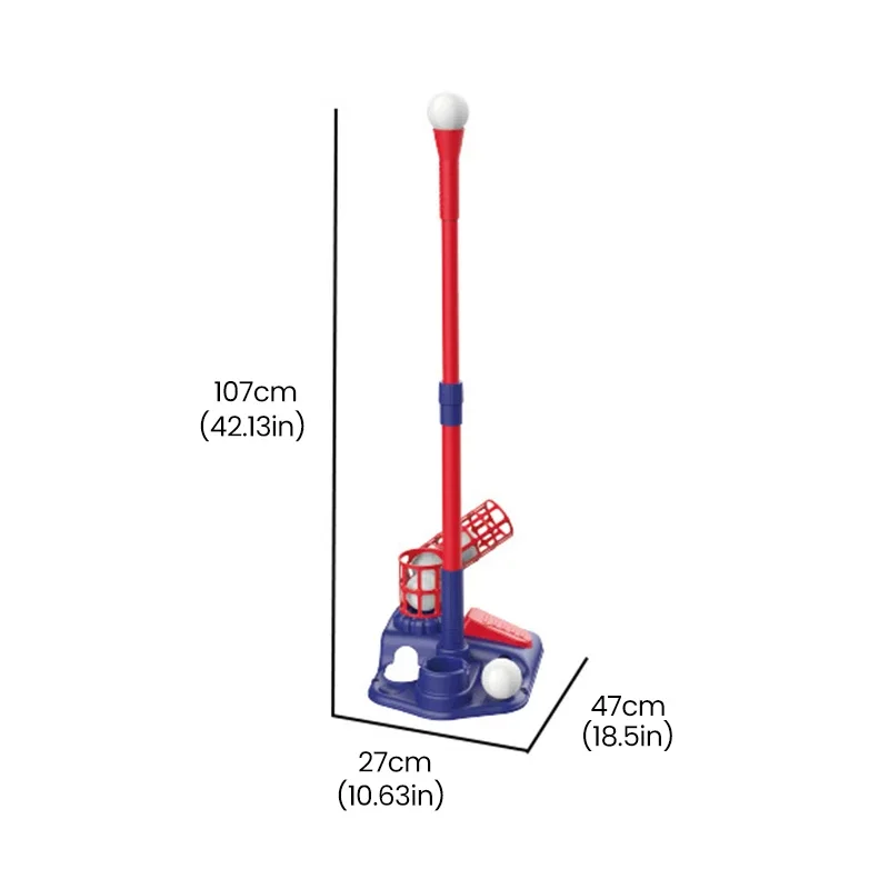 3In1 Kids Baseball Toy Set with Hanging Ball Stand Standing T-Ball Auto Launcher Adjustable Height Toddler Outdoor Sports Set