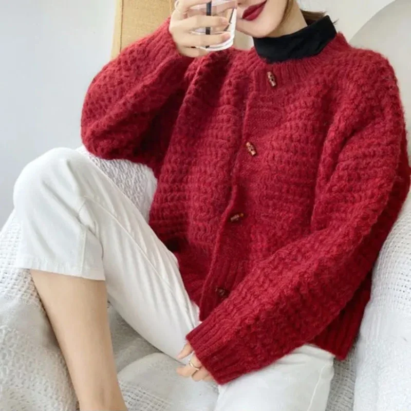 

New Sweaters Women Korean Style Autumn Solid Knitwear Lovely Harajuku Fashion Temperament Long Sleeve Simple Cardigan Popular