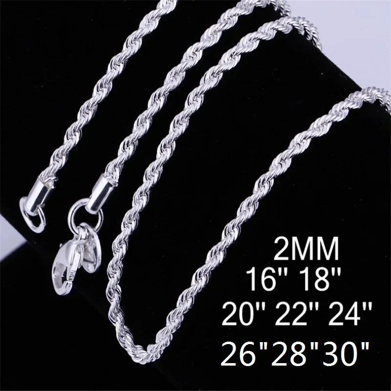 

Luxury designer 925 Sterling silver 2MM Twist chain Necklace for woman 16-30 Inches fashion party wedding jewelry gifts