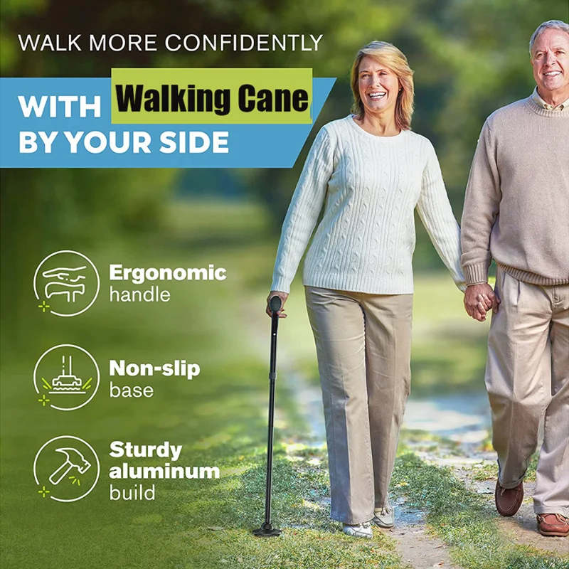 Folding Trekking Poles T-handle Hiking 5 Modes Adjustable Anti-Slip Poles Cane Old Man Crutches Stick Cane Crutch with LED Light 6