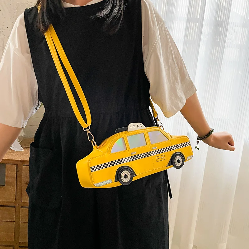 Shoulder Bag for Women Novel Yellow Taxi Shape Cute Cartoon Purses and Handbags Girls Crossbody Bag Female Casual Clutch Leather shoulder bags cute