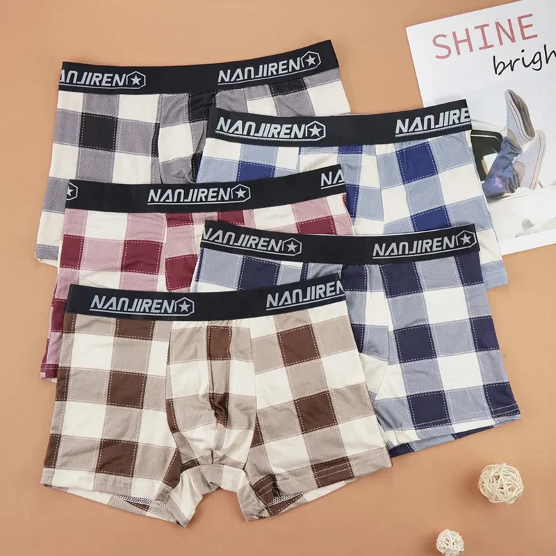 

New High Quality Men Underwear U Convex Boxers Shorts Sexy Soft Homme Panties Plaid Breathable Boy Underpants Size L--4XL