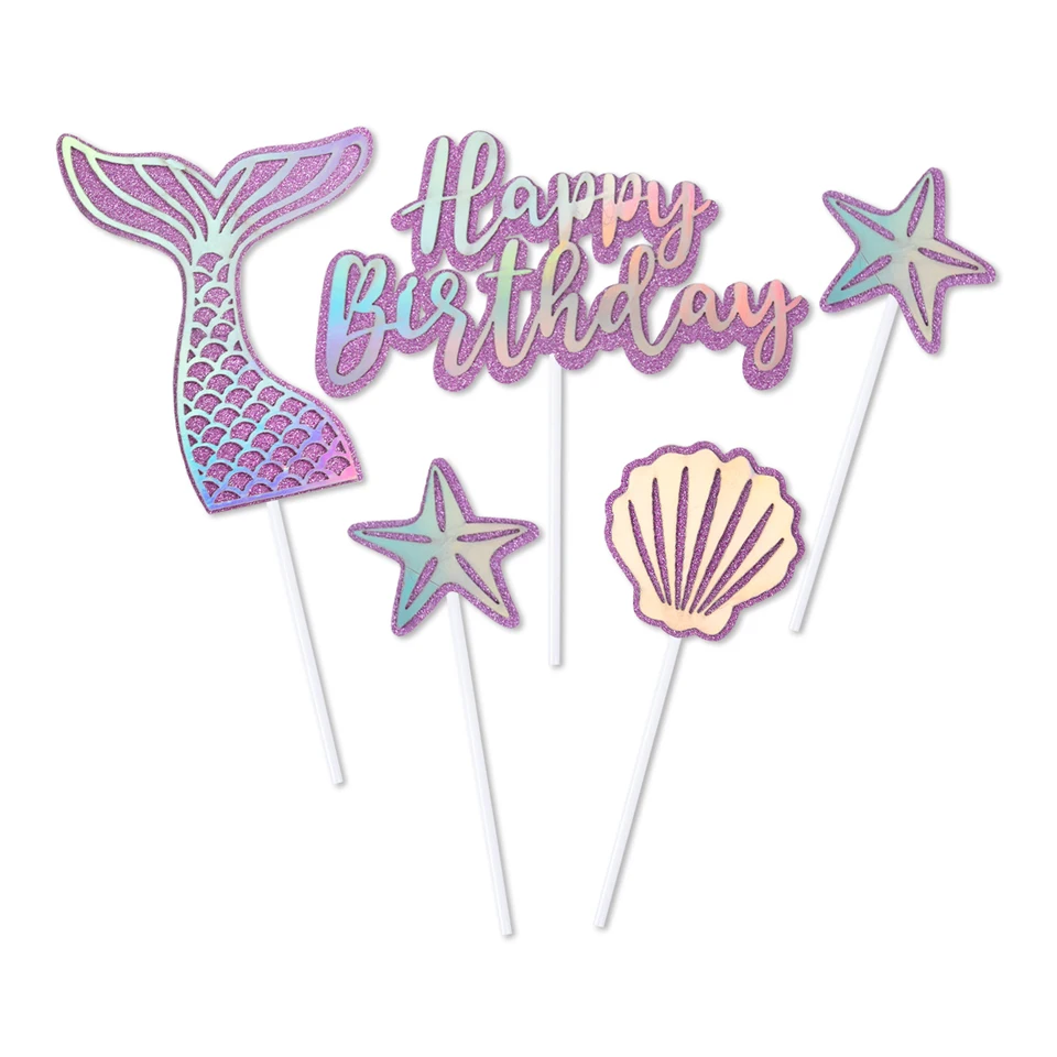 FOIMAS 25-Pc Mermaid Cake Topper Set - Glitter Cupcake Picks & Birthday Banner