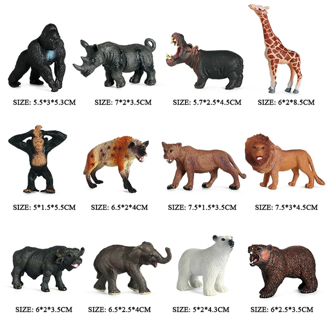 Oenux Montessori Miniature Lion Shark Horse Dinosaur Animals Model Set Action Figures Figurine Zoo Cute Education Kids Toy Gift - 12pcs-200000195