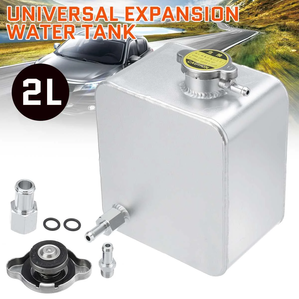 2L Litre Polished Alloy Header Expansion Water Tank & Cap Water Header