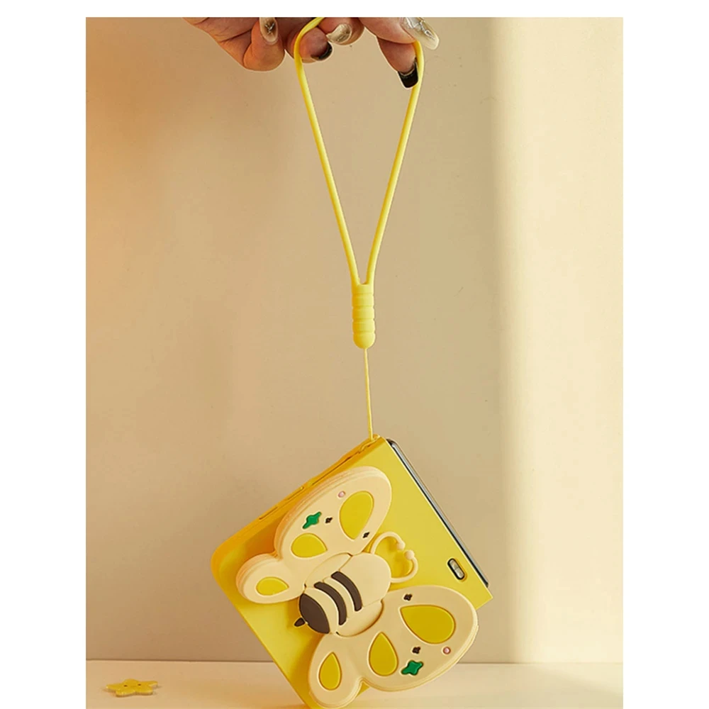 Adorable 3D Bee Hinge Protective Case with Hand Strap