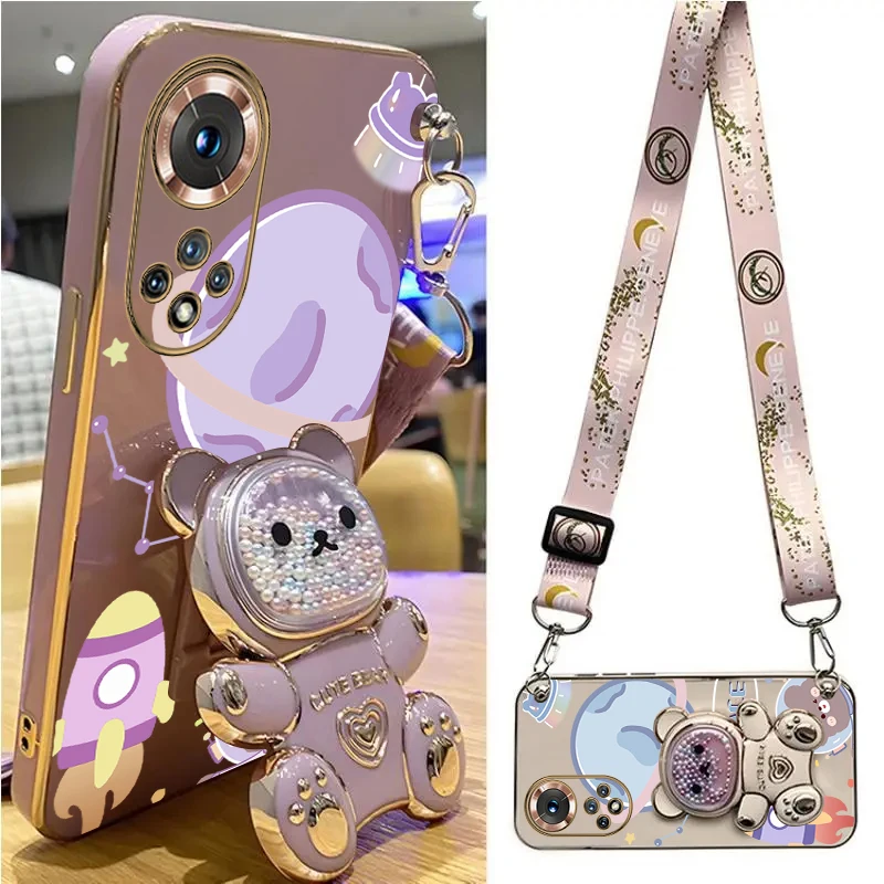 Space Bear Crossbody Lanyard Holder Case with Stand