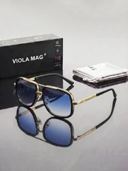 Luxury Retro Double Bridge Aviator Sunglasses - Premium Fashion Designer Shades with Protective Velvet (Gradient Blue)