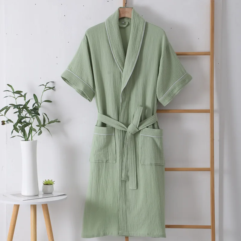 Summer Thin Cotton Bathrobe Double Layer Gauze Short Sleeve Nightgown for Men and Women Absorbing and Quick Drying Bathrobe cotton bathrobe