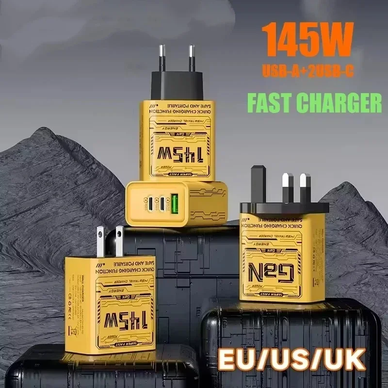 145W Triple Port Fast USB-C Charger with PD & QC 3.0