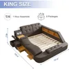 Luxury Smart King Bed Frame, Multifunction Bed Frame Upholstered Platform with Massage Recliner/Bluetooth Speaker/USB Charging 2