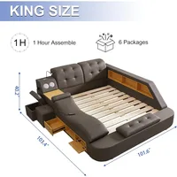 Luxury Smart King Bed Frame, Multifunction Bed Frame Upholstered Platform with Massage Recliner/Bluetooth Speaker/USB Charging 2