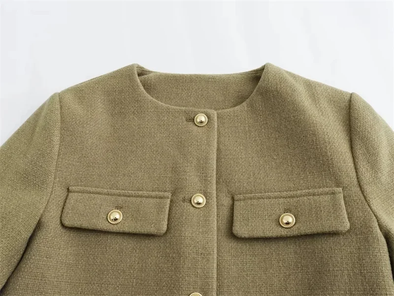 Veste courte en tweed pour femme, style bureau