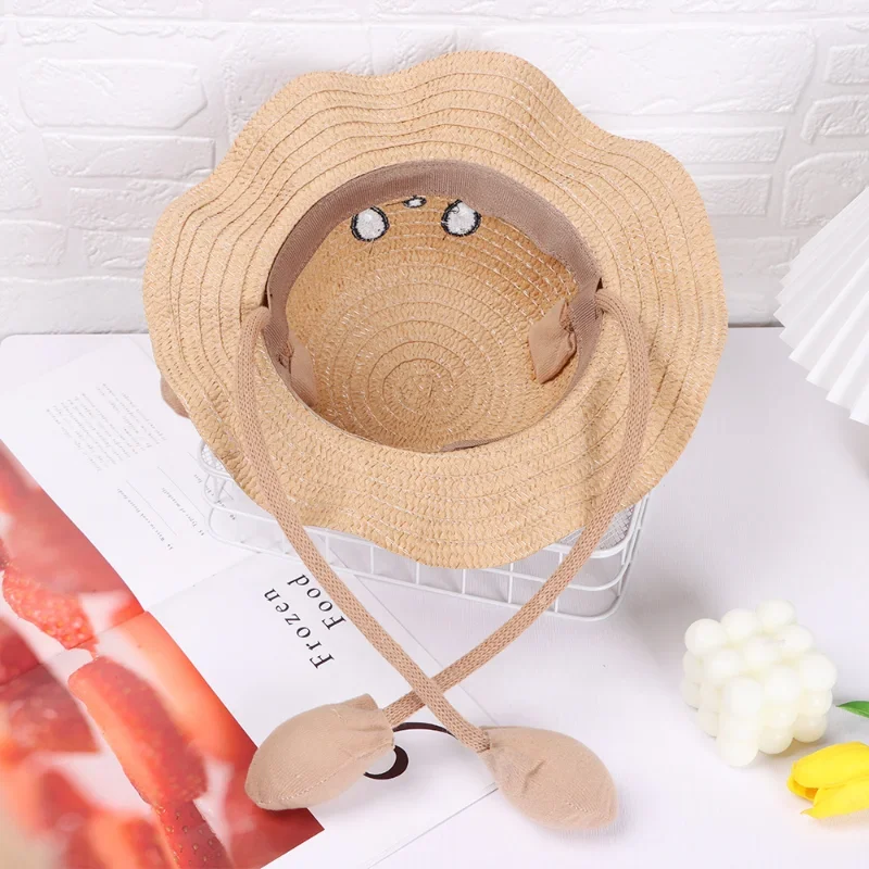 Rabbit Ear Sunshade Straw Hat Children Sun Hat Summer Sunscreen Ear Moving Bunny Hat Cosplay Party Holiday Hats 4-12 Years 5