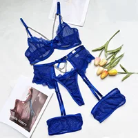 Lingerie sous-vêtements soutiens-gorge ensembles dentelle jarretière Lingerie femmes intimes 2024 soutien-gorge à armatures et culotte tongs dames ensemble de sous-vêtements 4