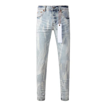 Fashionable Style Jeans Distressed Washed Light Blue Blank Stretch Skinny Jeans