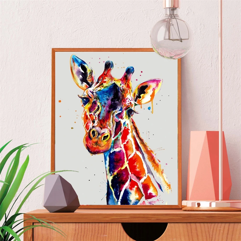 Huacan-キリンの5dダイヤモンド絵画,モザイク,カラフルな刺