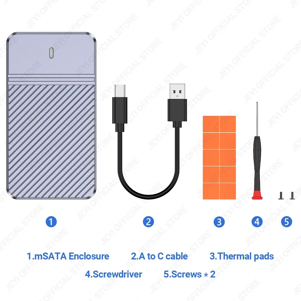 JEYI mSATA to USB 3.1 Gen2 10Gbps SSD Enclosure Adapter Case with Type C Port for mSATA Internal Solid State Drive Hard Drive External Hard Drive Case SSD Enclosure