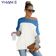 

Plus Size Loose Knitted Sweater Women Jumpers Long Sleeve Woman Pullovers Block Striped Sweater кофты женские 발렌시아가