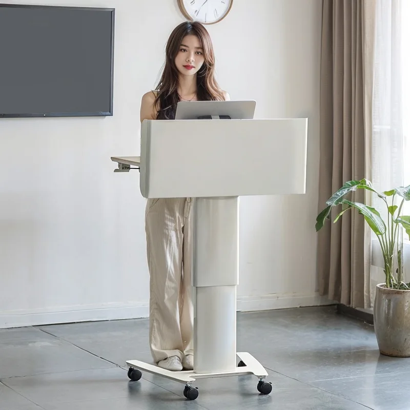 Adjustable Height Reception Desk with Wheels Standing Lift Lectern Office Conference Lectern Table for Speech & Lecture