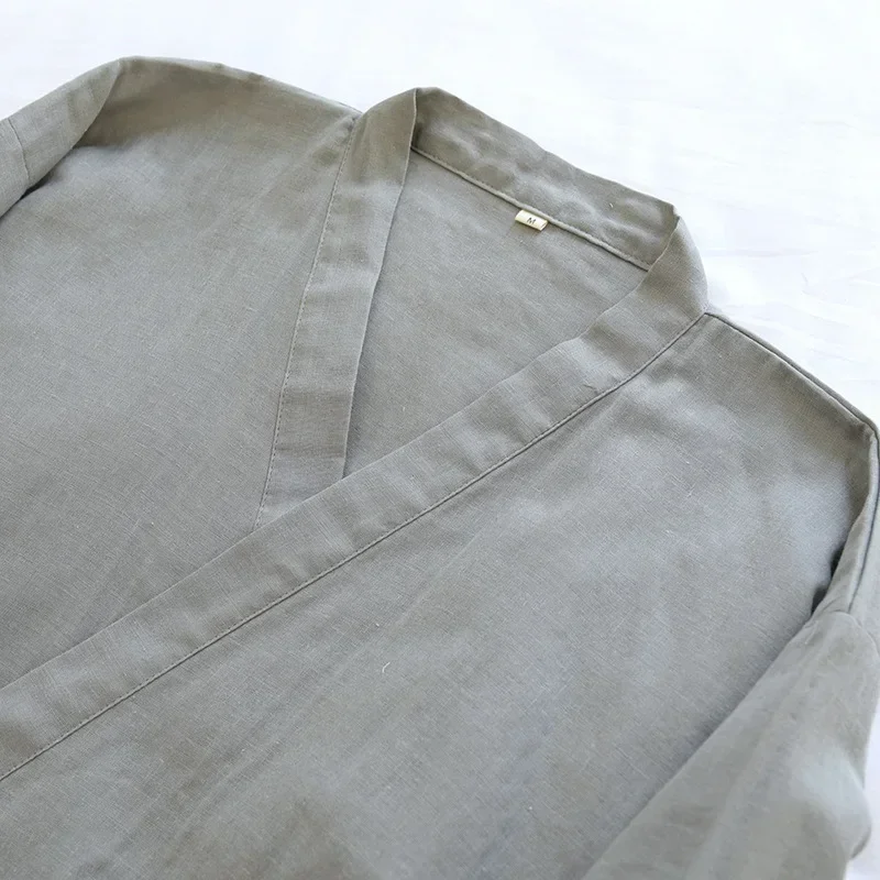 Japanese Mens Pyjamas Lace-up Gauze Kimono Summer Autumn Pajamas Five-point Sleeve Sleep Wear Suit