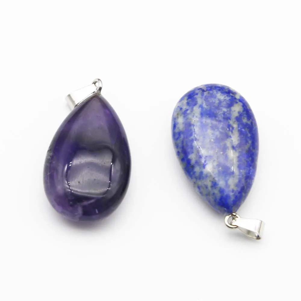 

Natural Stone Lapis Lazuli Amethyst Water Drop Pendant Mineral Healing Necklace Charms Jewelry Gift Wholesale 4Pcs Free Shipping