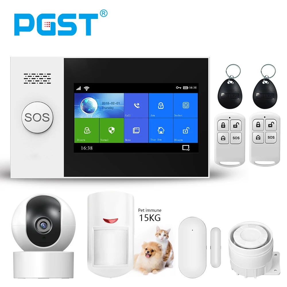 PGST PG-107 Tuya Wireless Home WIFI GSM Home Security With Motion Detector Sensor Burglar Alarm System APP Control Support Alexa ring keypad alarm Alarms & Sensors