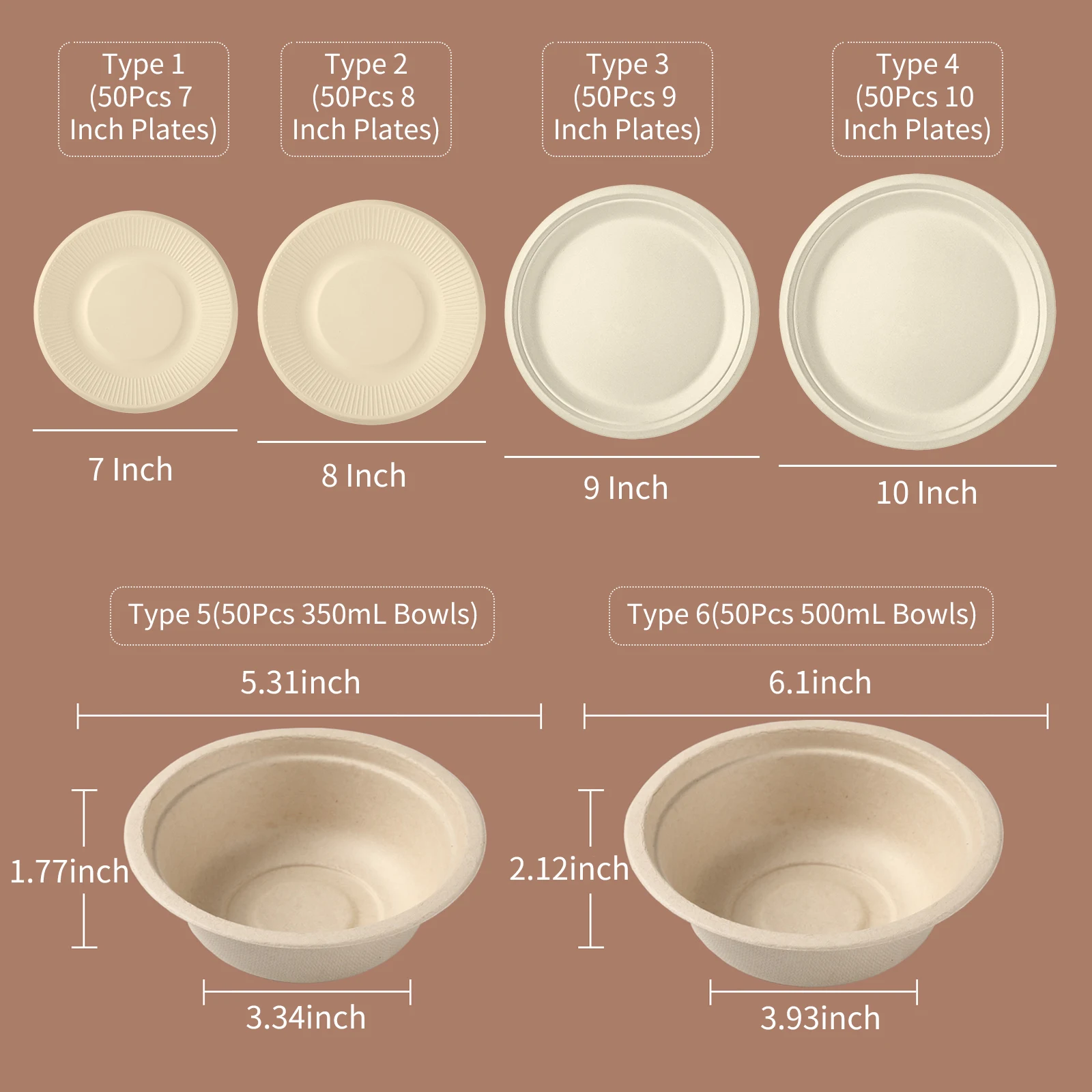 50PCS Disposable Plates Compostable Paper Tableware Set Ecological Degradable Birthday Dinnerware for Camping Picnics Party