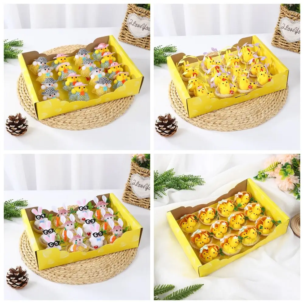 16 개/대 시뮬레이션 부활절 노란색 병아리 장식 눈사람 미니 부활절 토끼 장식품 봄 무리 귀여운 동물 장식