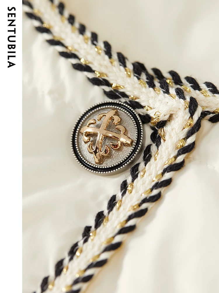 SENTUBILA Women's Crew Neck Mid Length Down Jacket 2023 Winter White Duck Down Coat Windproof Warm Puffer Jackets Top W34Y49573