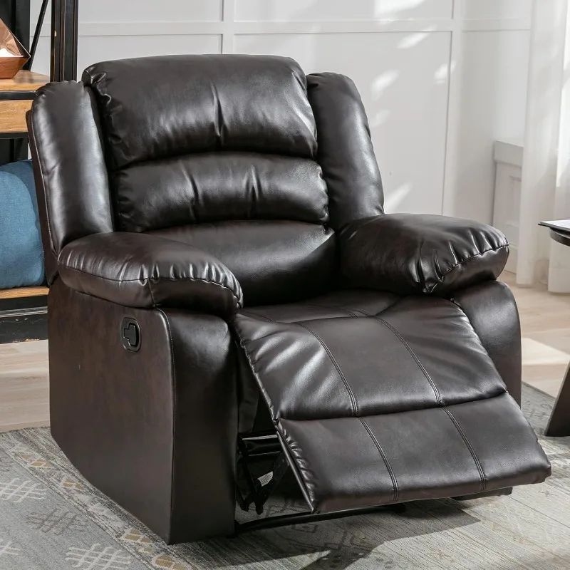 Manual Recliner Chair,Breathable Faux Leather Reclining Chairs with Overstuffed Arm and Back, Living Room Single Sofa Recliners