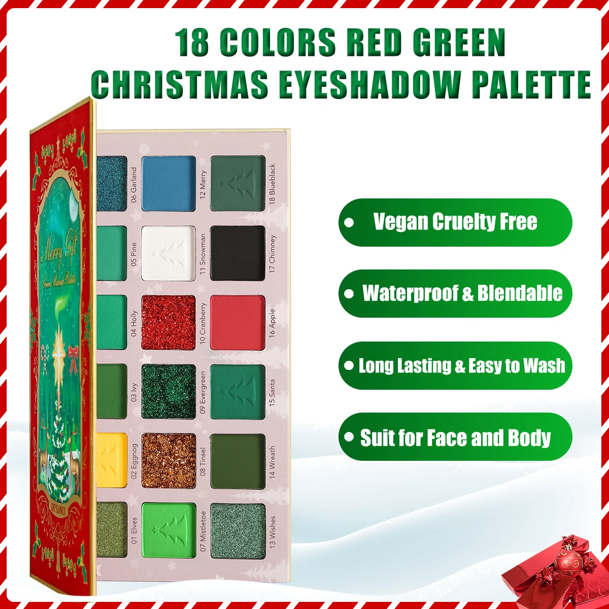 Christmas 18 color eye shadow plate sequins matte pearlescent eye shadow color party Christmas makeup 4