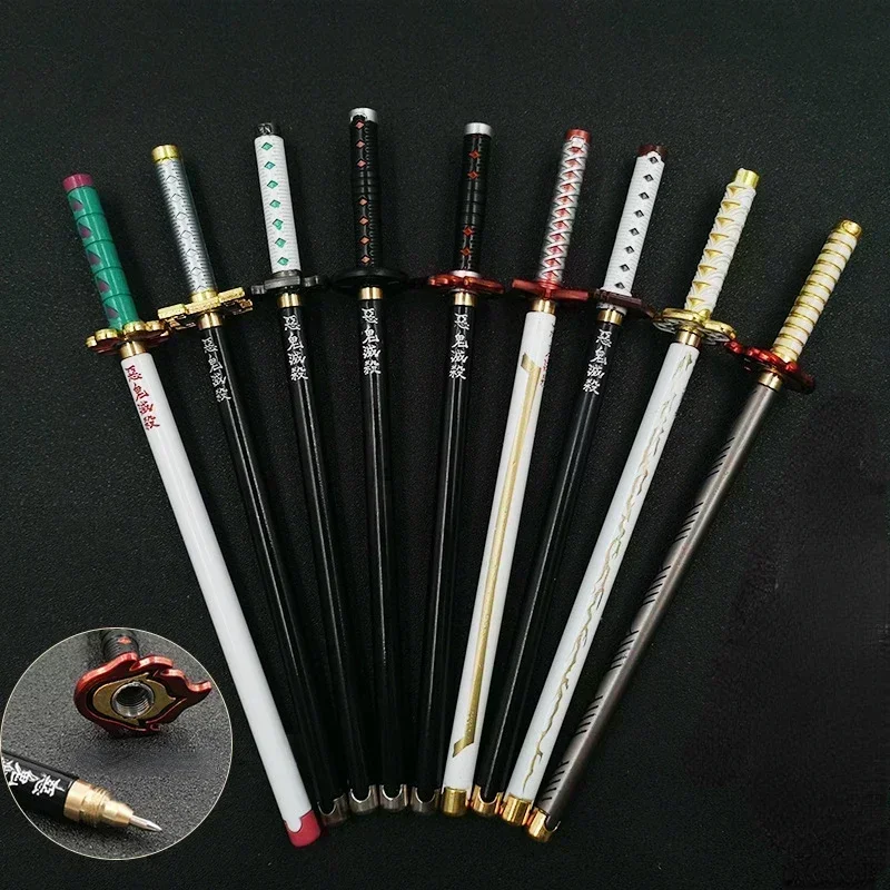 Demon Slayer Anime Model Gel Pen 0.5mm Black Refill Pen Rack Cosplay Prop Sword For Kid Student Gift