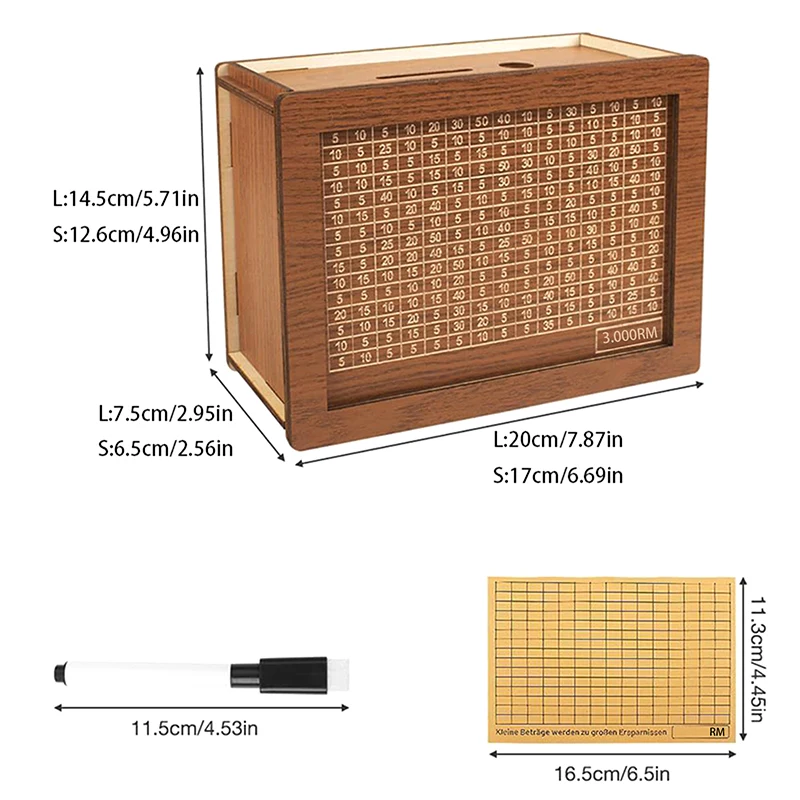 500/1000/2000/3000/5000/10000 Ringgit Mal Box Piggy Bank Wooden Money Bank Reusable Money Box With Saving Goal And Numbers Boxes 6