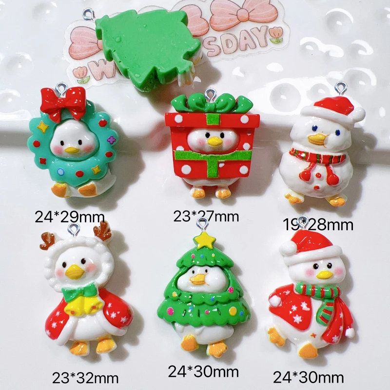 10Pcs Christmas Tree Snowman Gift Box Duck Resin Charms Pendants For ...