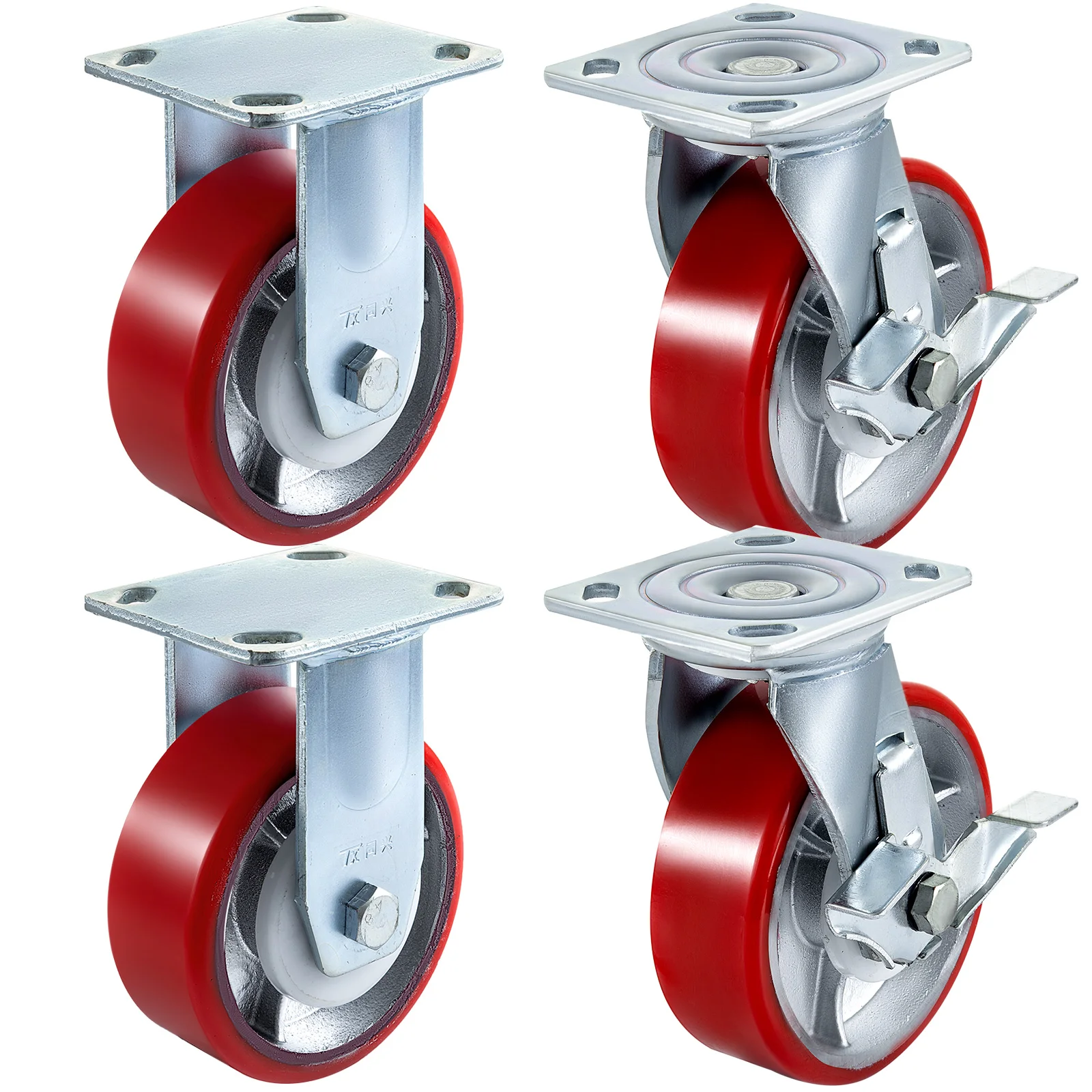 Heavy Duty Polyurethane Casters with Side Brake for Industrial Use