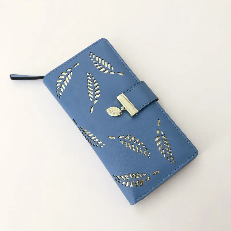 2021 Brand Gold Hollow Leaves Women Wallet Soft PU Leather Women's Clutch Wallet Female Designer Wallets Coin Card Purse 