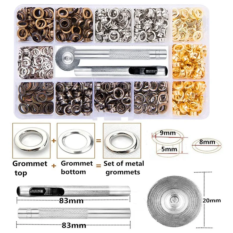 ABGH-Grommets Kit 3/16Inch 400Pcs Eyelets Kits Eyelets Grommet Sets For Shoes Clothes Crafts Bag DIY Project (4 Colors)