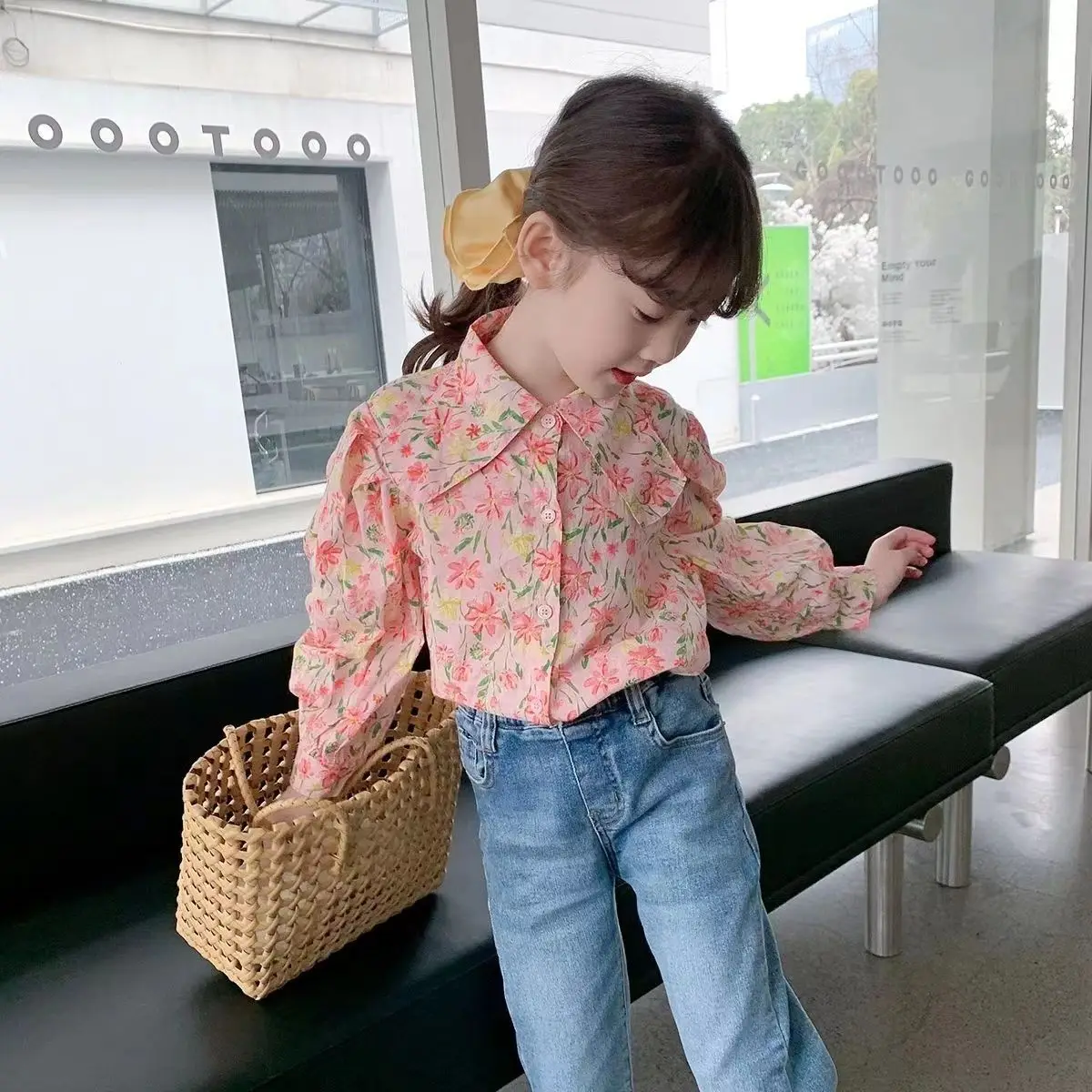 Teen Girls Cotton Shirts Spring and Autumn New Fashionable Children's Baby Net Red Long sleeved Shirts Girl Fashion Top