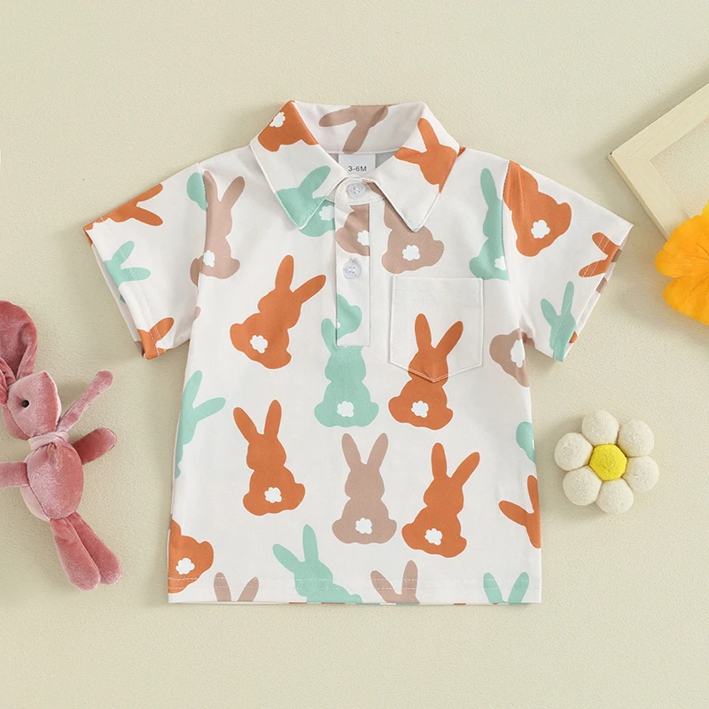 Summer St. Patrick's Day Kids Boys T-shirt Short Sleeve Shirt Bunny Clover Print Tops Clothes boys short sleeve shirts