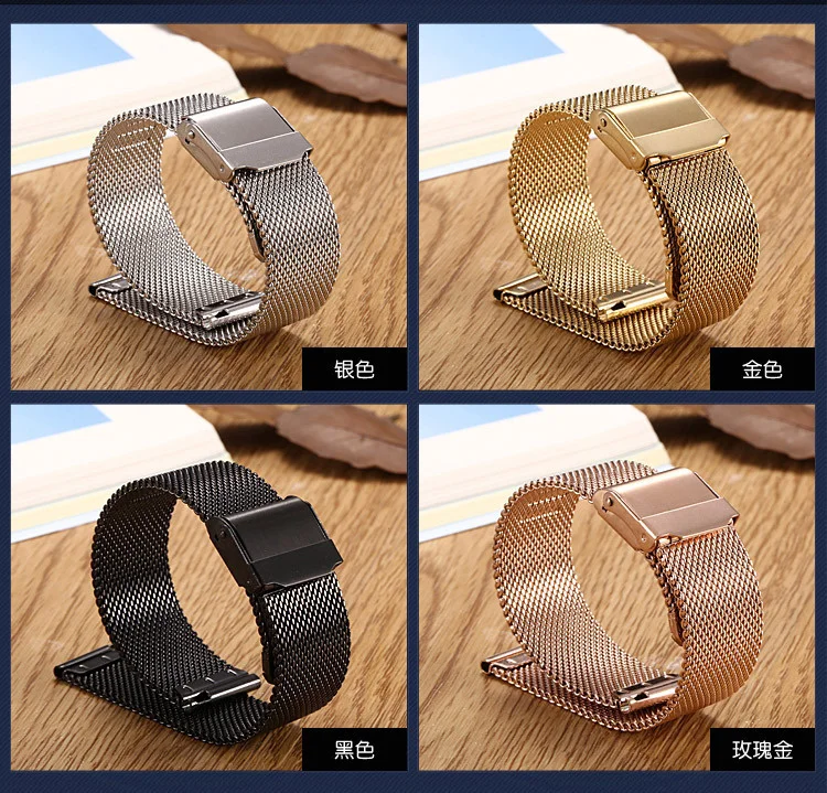 Für traditionelle Uhren 8/10/12/14/15/16/20/24mm Edelstahl-Uhrenarmband mit geradem Ende, Mesh-Schnalle, Milanese Loop Band – Detail 3