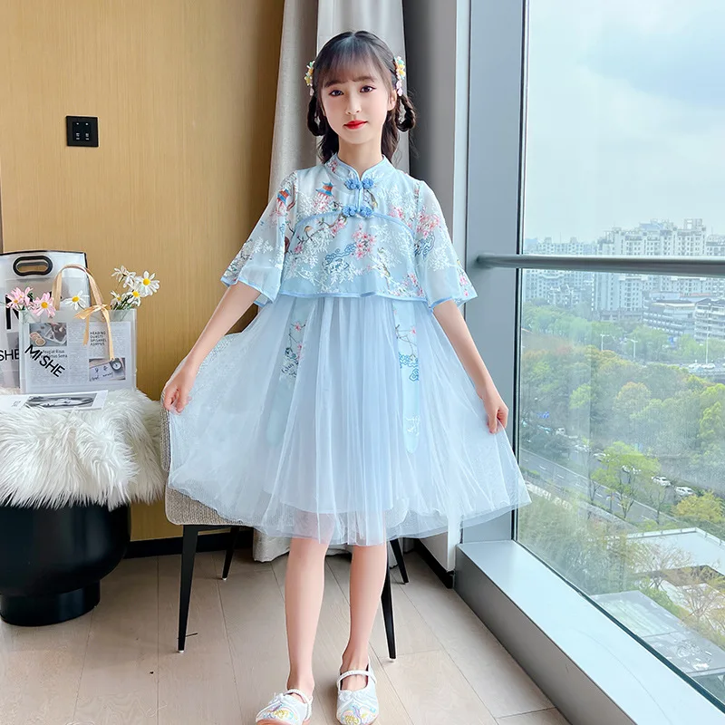 Robe Hanfu traditionnelle chinoise pour enfants, Cheongsam Qipao pour filles, belle princesse, vêtements dégradés, été, nouveau, 2023