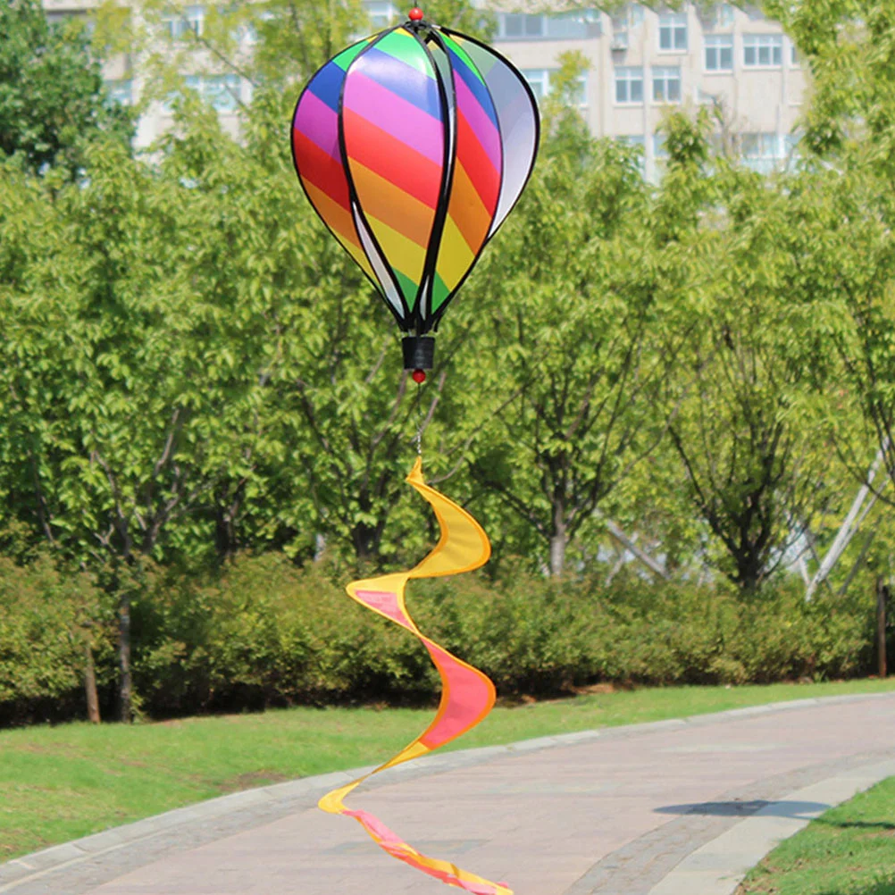 

2 Pcs Summer Hot Air Balloon Wind Strips Sequin Solid Color Windmill Rotating Colorful Garden Decoration 2pcs Outdoor Pendant