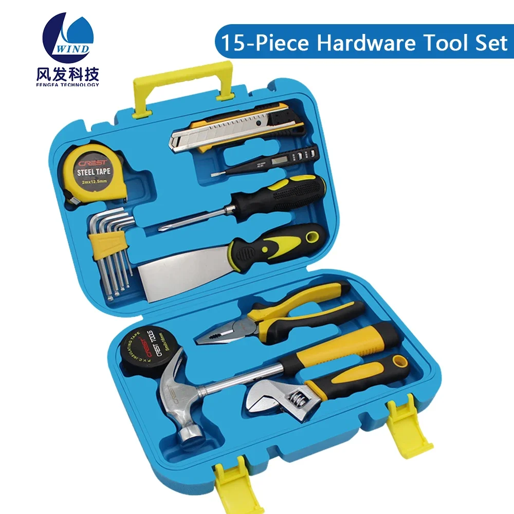 

15 Pieces Portable Woodworking Hand Tools Cross Driver Vise Spanner Home Pliers Electrician Complete Tool Box Household Repairs