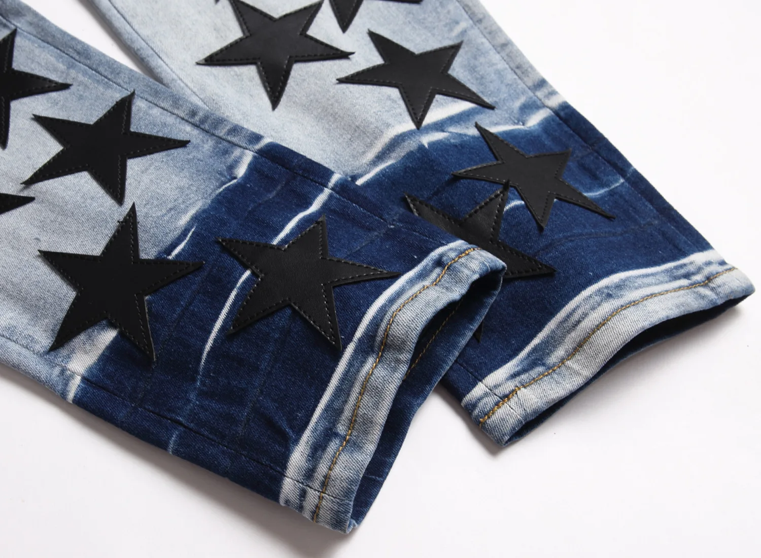 Fashion brand autumn winter black five-pointed star embroidery slim jeans men's trend personality small foot stretch pants
