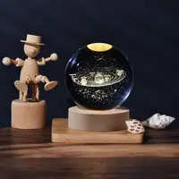 6cm 3D Crystal Ball Crystal Planet Night Light Laser Engraved Solar System Globe Astronomy Birthday Gift Home Desktop Decoration 2