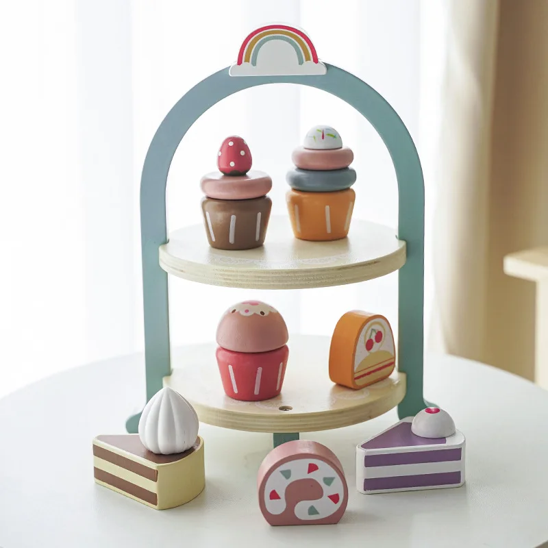 Royal Afternoon Tea Set Pretend Play Wooden Toys Kitchen Cake Role Play Parent-child Learning Educational Toys Children Gift children pretend play toys