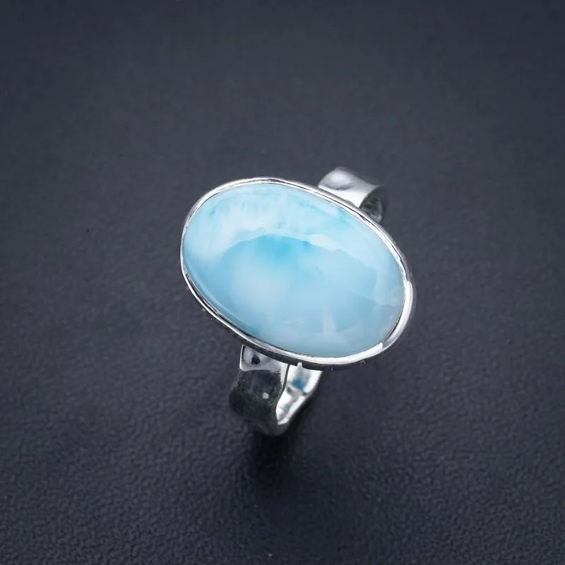 

StarGems Natural Larimar Handmade 925 Sterling Silver Ring 10 F0280